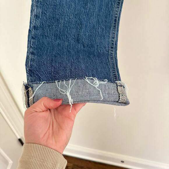 Gap Denim High Rise Cheeky Distressed Button Fly Cuffed Straight Jeans Blue 8 - Picture 4 of 9